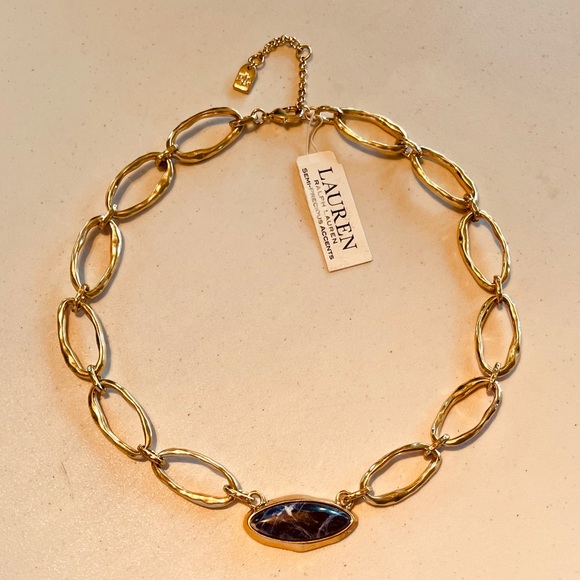 Ralph Lauren Gold Link lapis stone necklace - Picture 4 of 8